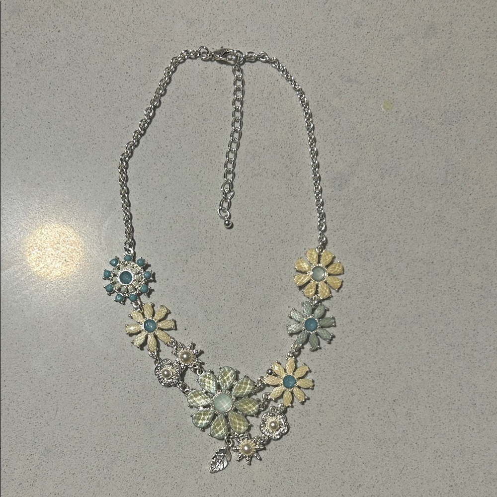 Floral Statement Necklace in Yellow & Aqua